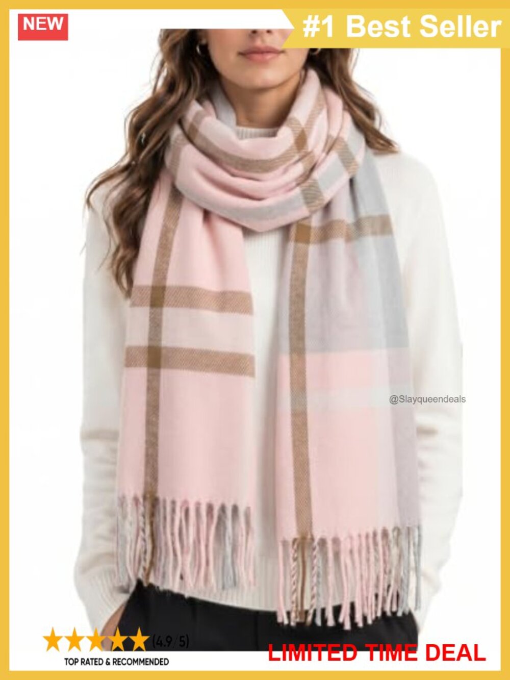 Womens Plaid Scarf Long Tassel Soft Warm Winter Shawl Wrap